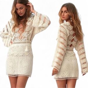 Free People Jen’s Pirate Booty Isabella Cream Mini Dress Lined Lace up Side Zip